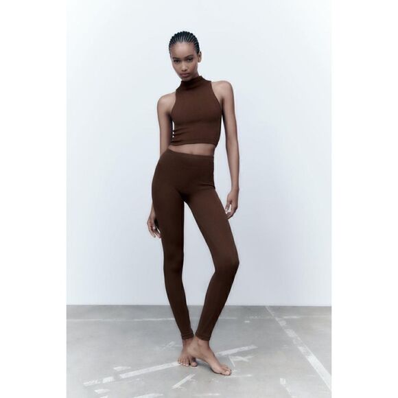 NWT Zara Brown Seamless Creased Limitless Contour Collection Sleeveless Crop Top - Picture 5 of 16